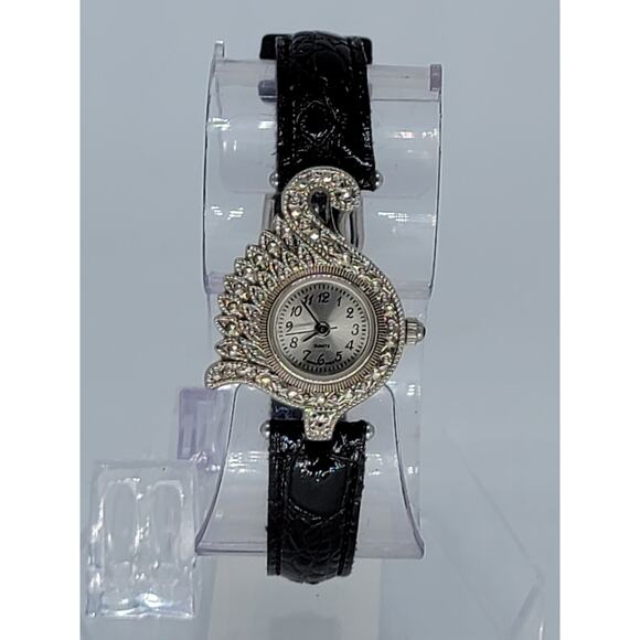 Avon Elegant Swan Black & Silver Toned Wristwatch w/ Adjustable Buckle Band main image 5